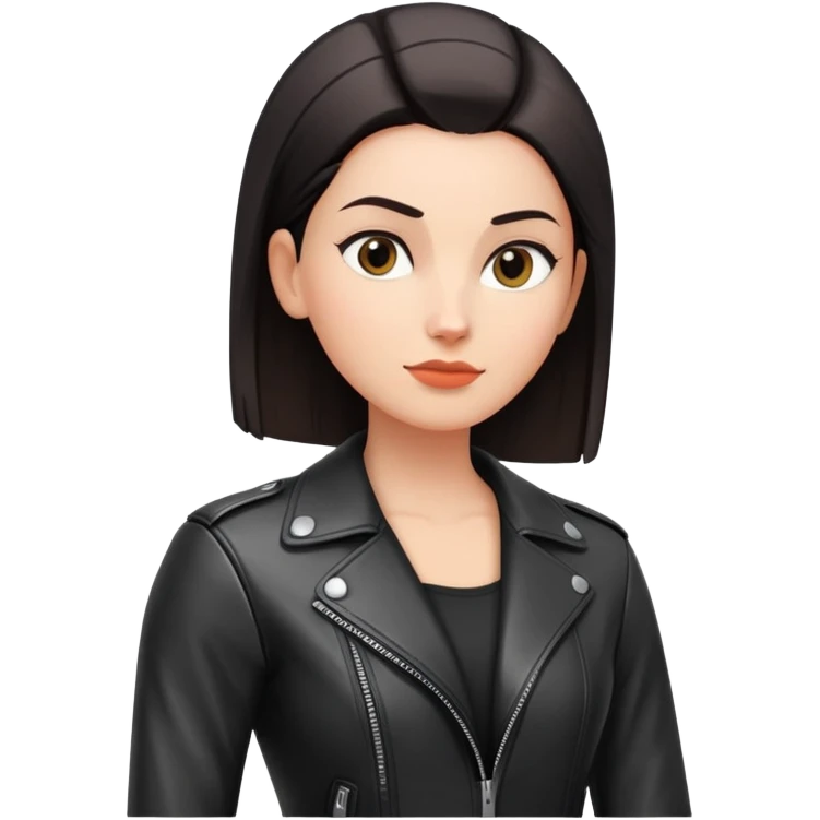 woman with oval-shaped flat-top head wearing a tight-fitting elbow-length black leather jacket emoji