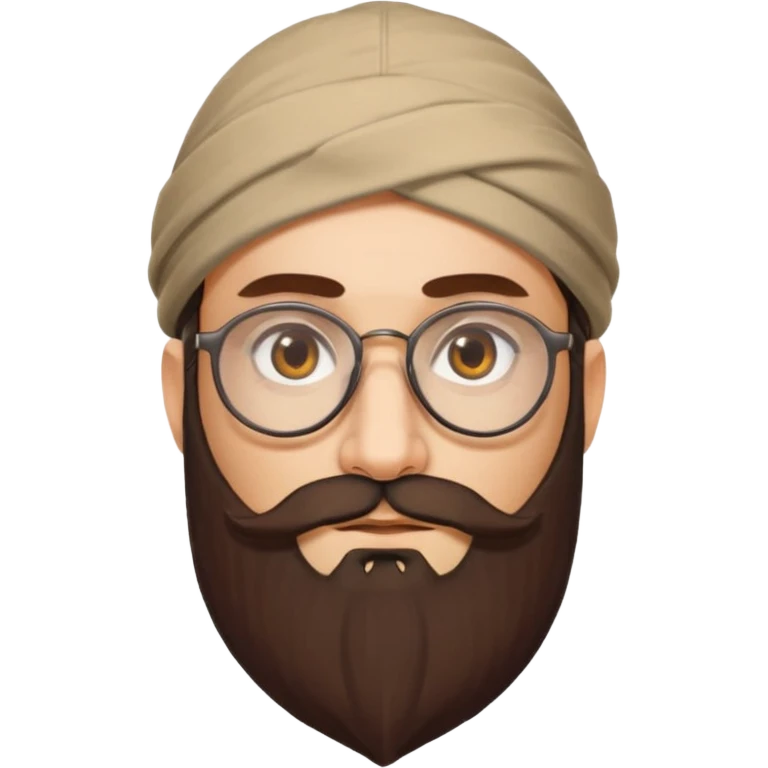 A kashmiri  criminal daku whose white face is somewhat triangular and  wears specs and has brown golden eyes with emoji