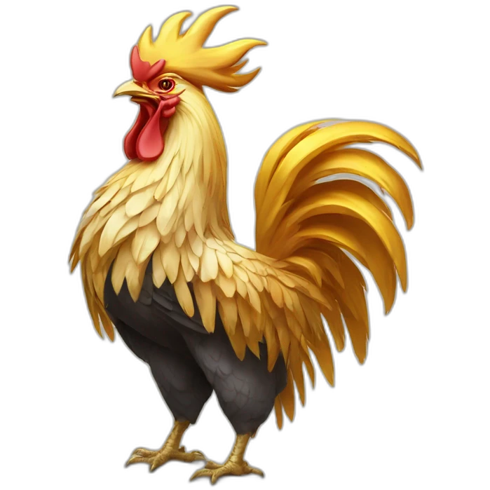 proud and howling golden phoenix rooster with a golden crown on its head emoji