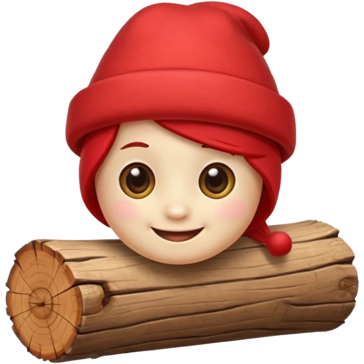 reate a small, clean and expressive emoji in the style of Discord emojis, featuring the Catalan ‘Cagatió’ (Tió de Nadal). The emoji should show a cute wooden log with a friendly smiling face, wearing the traditional red ‘barretina’ hat, with small simple legs emoji