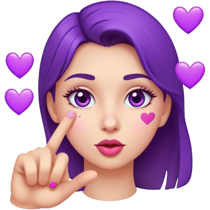 kissing face with finger pointing forward surrounded by purple hearts  emoji