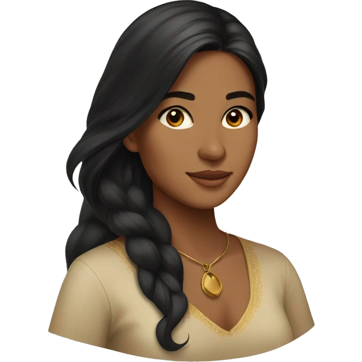  young Gulf woman from the Eastern region with warm, tan skin and long, flowing black hair. Her features reflect a natural elegance, with her radiant complexion complementing the deep, rich tones of her hair. emoji