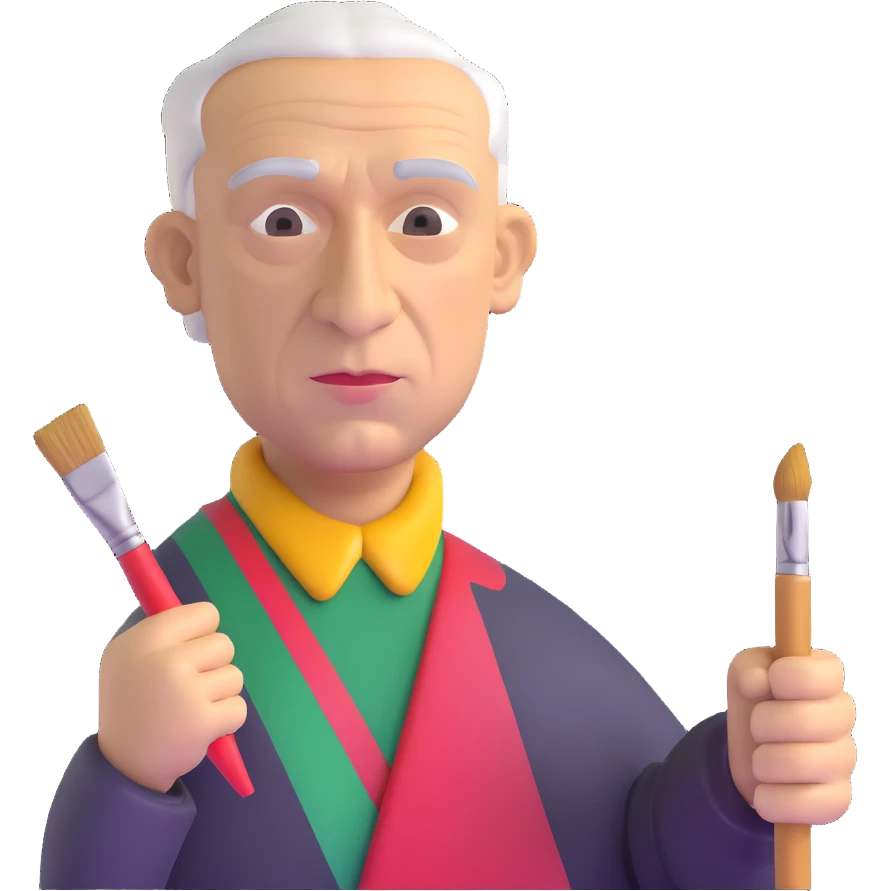 auto portrait of Pablo Picasso with paintbrush in hand emoji