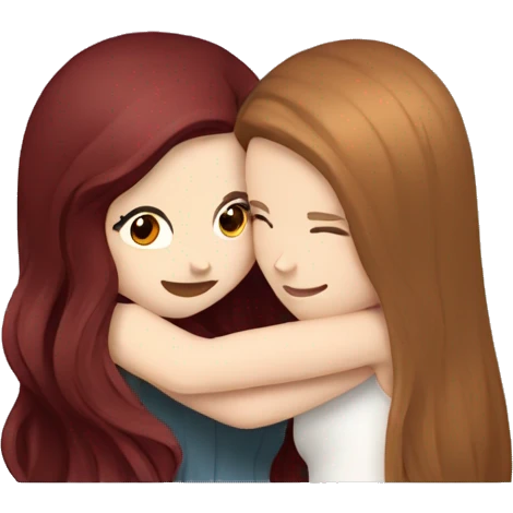 white girl with brown hair hugging white girl with long burgundy hair emoji