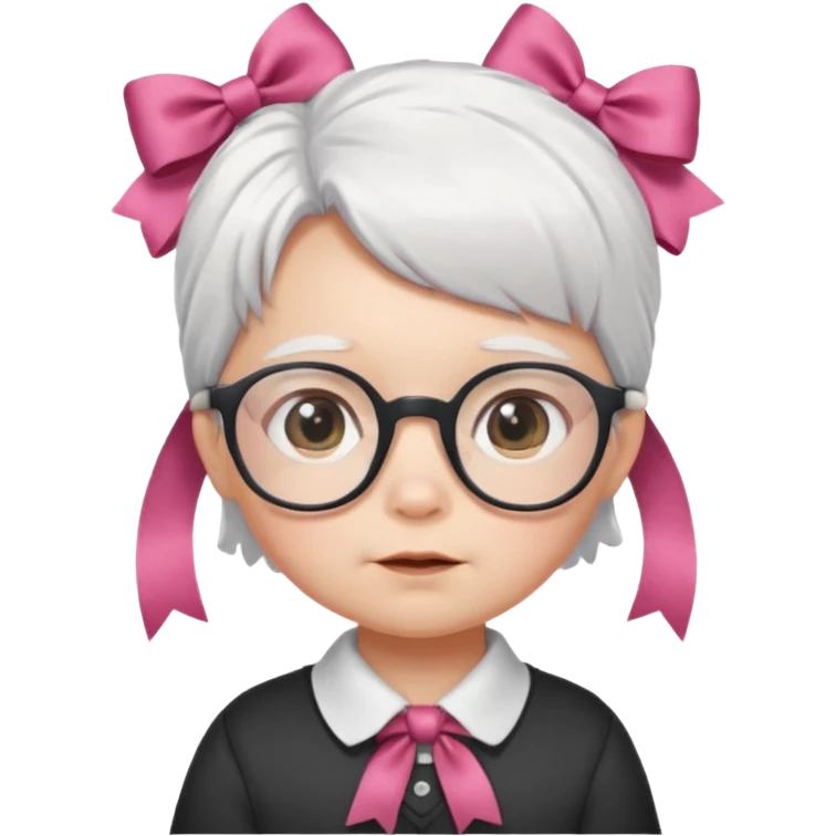 white haired little baby with glassess and ribbon on hair emoji