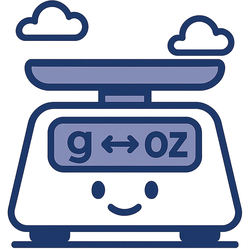 icon for grams to ounces, featuring a digital scale and both 'g' and 'oz' symbols, minimalist, flat design emoji