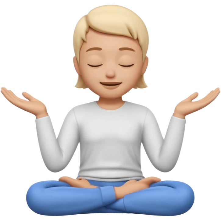 Apple Memoji style 3D character, male/female, eyes closed with a peaceful serene smile, hands making a 'zen' or 'relax' gesture, soft studio lighting, high resolution, 4k, octane render, clean 3D clay texture, vibrant colors, isolated on a plain white background." emoji