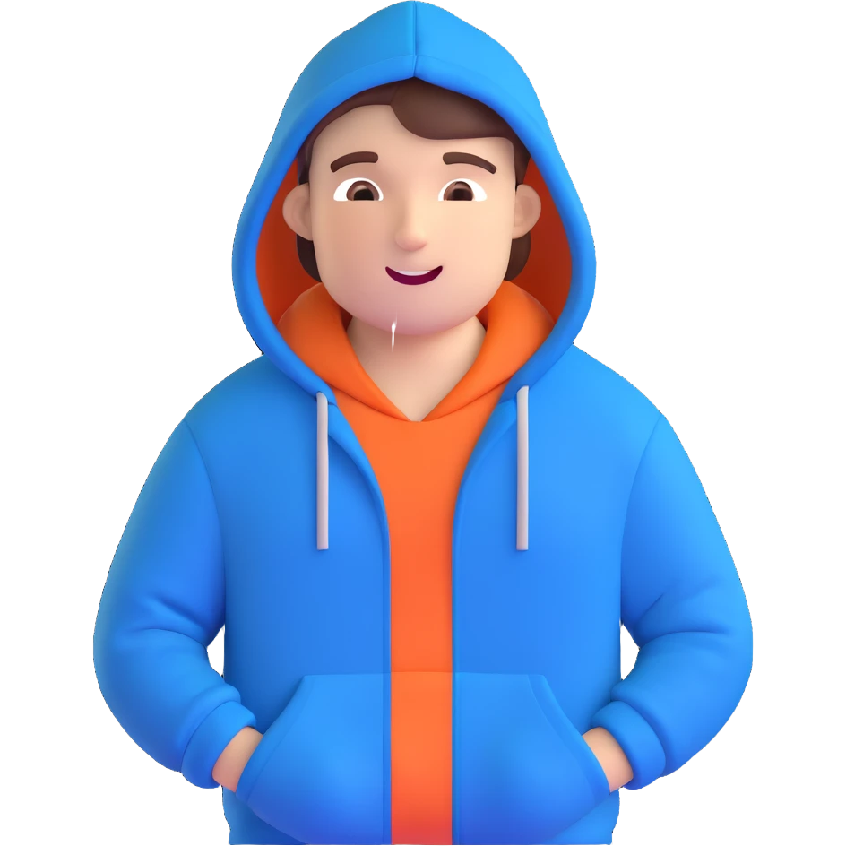 Mr. Beast wearing a blue hoodie with a cheerful expression emoji