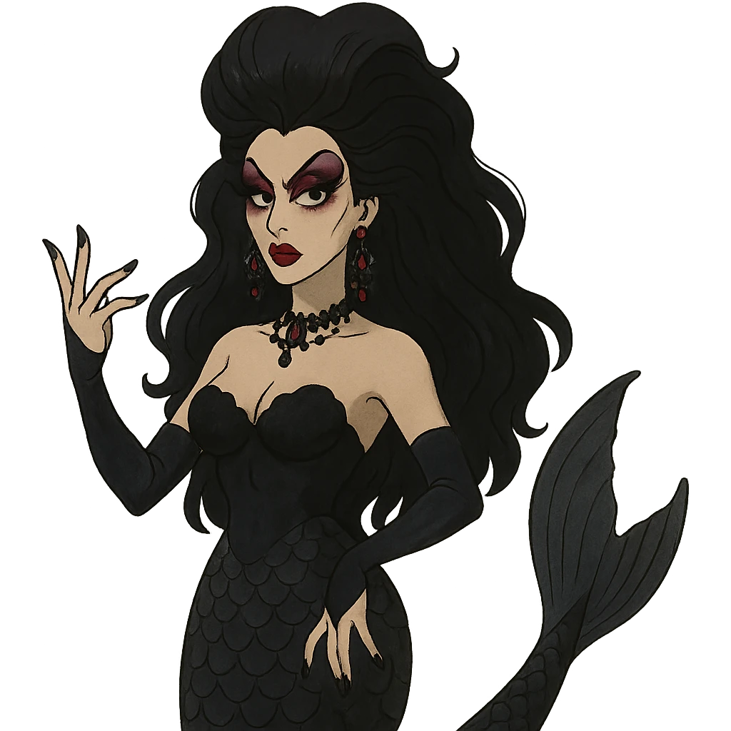 gothic mermaid with drag queen elements, dark and dramatic emoji