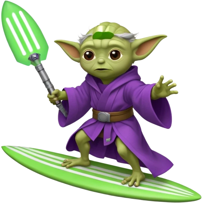 yoda in a purple robe surfing in a rocket emoji