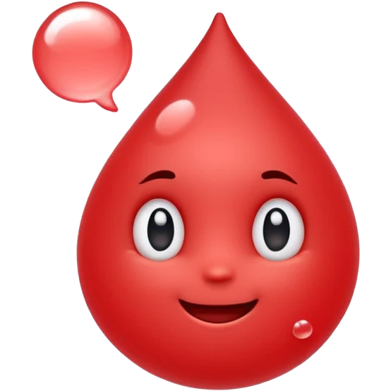 Cute red emoji character shaped like a droplet or jelly bean, with expressive eyes and a clever smile. Holding a small compressed bubble of content, like a tiny scroll or speech balloon. Symbolizes fast, smart summarization. Friendly and modern look, minimal lines, clean white background. emoji