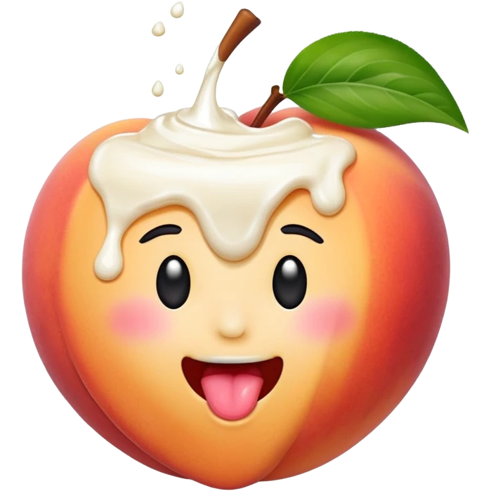 Peach filled with cream spilling out and tongue emoji licking cream emoji