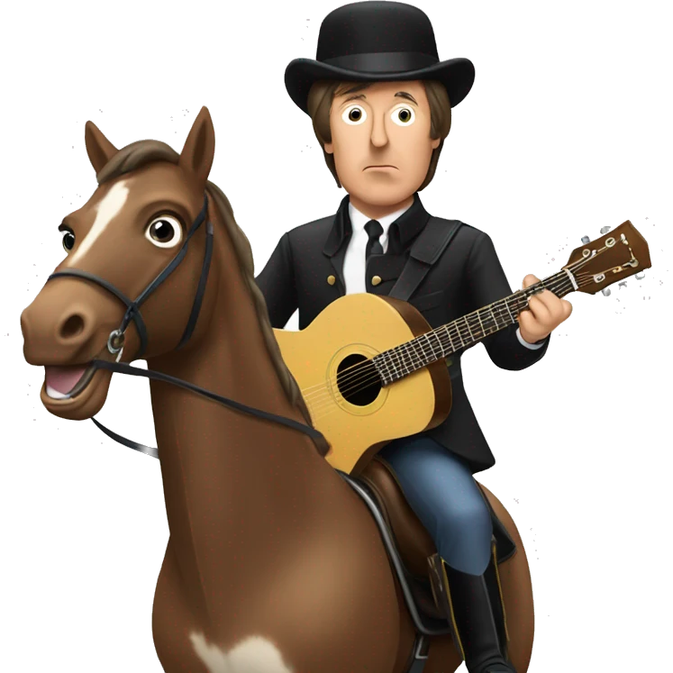 sir paul McCartney on a horse with a guitar emoji