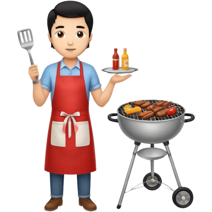 man cooking barbecue full-body black hair light brown skin emoji