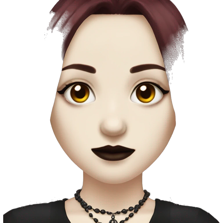 goth girl that has pale white skin and Long Dark Red hair and has dark red fringe bangs and is wearing cross necklace emoji
