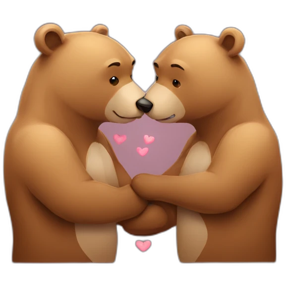 Female bear and male bear kissing, face only, with hearts above them emoji