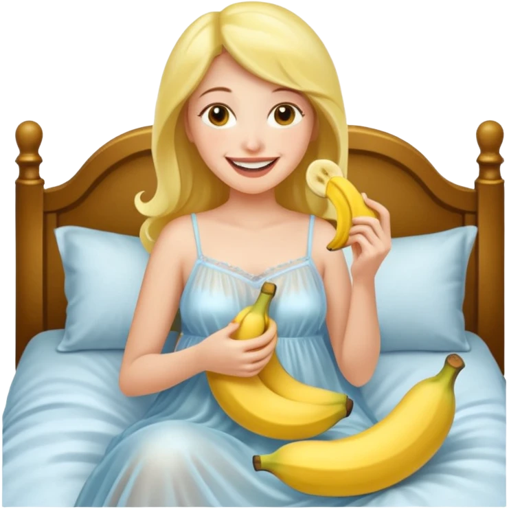 Frau in durchsichtigem Nachthemd leckt an Banane am Stück im bett emoji