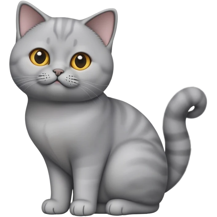 cinematic-[British shorthair cat]-realistic-full-body-sitting-emoji,-tail-curled-playfully-around-its-paws,-head-tilted-dramatically,-sleek-[grey]-fur,-simplified-yet-hilariously-adorable-features,-highly-detailed,-glowing-with-an-almost-sarcastic-glow emoji