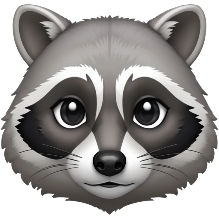 Cinematic-Noble-Raccoon-Portrait-Emoji – Poised and confident, with a sturdy build and a beautifully textured fur of silver-grey accented by dark black facial markings, deep-set, cute big black eyes, simplified yet sharp and sophisticated zoom out to show shoulders emoji