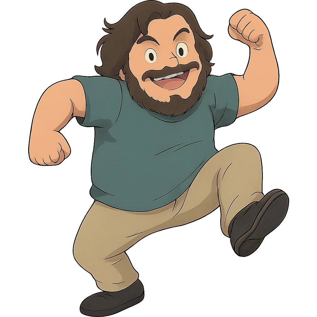 ghibli style illustration of Jack Black in a playful pose emoji