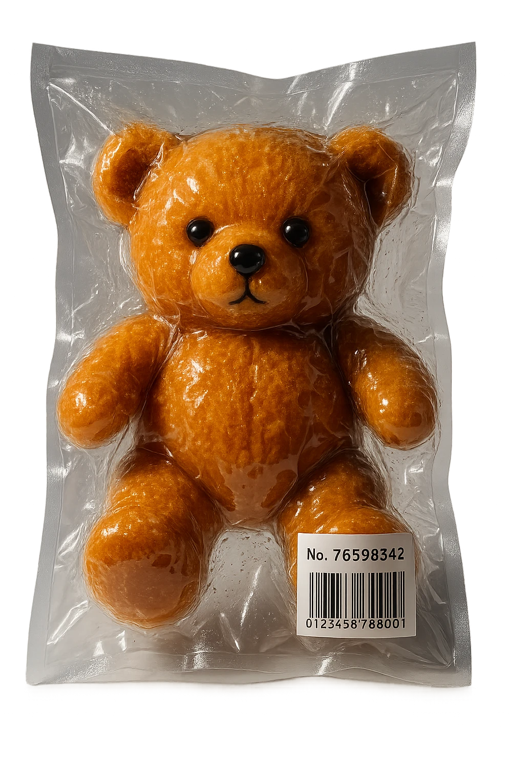 vacuum-sealed teddy bear, squished and glossy emoji