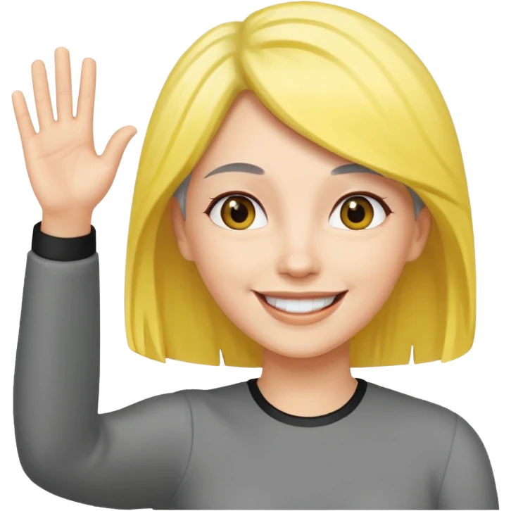 woman with gray and yellow hair smiling and waving her hand  emoji