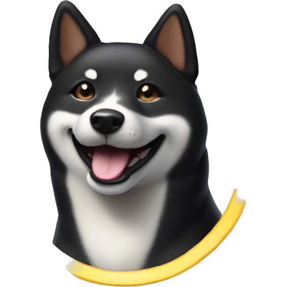 Black Shiba Inu smiling face with halo up emoji