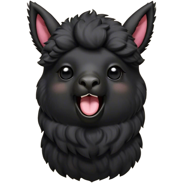 Cinematic Cute Yawning Black Alpaca Portrait Emoji, Head tilted slightly with a dramatic, wide-open yawn, showcasing a soft, plush jet-black fleece with gently drooping ears, round dark eyes barely open in drowsy contentment, Simplified yet irresistibly adorable features, highly detailed, glowing with a soft, cozy glow, high shine, relaxed yet expressive, stylized with a touch of whimsy, bright and endearing, soft glowing outline, capturing the essence of a sleepy yet affectionate alpaca, so drowsy it feels like it could stretch out of the screen and curl up for a nap! emoji