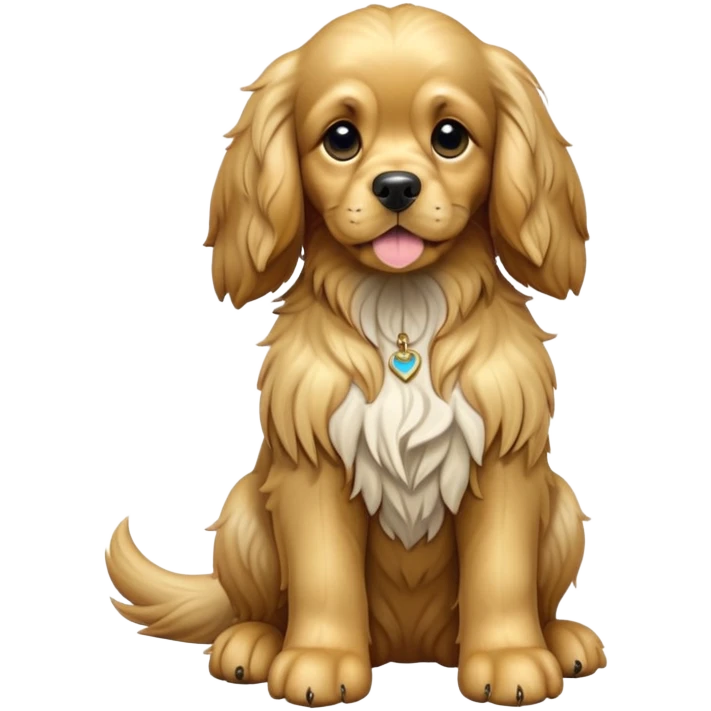cinematic-[cocker spaniel dog]-realistic-full-body-sitting-emoji,-tail-resting-loosely-beside-its-paws,-head-tilted-dramatically,-scruffy-[solid gold]-fur,-simplified-yet-realistic-focused-features,-highly-detailed,-glowing-with-an-almost-sarcastic-glow emoji
