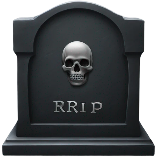 a black grave with the inscription R i P in silver emoji