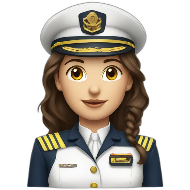 young female boat captain brunette white uniform emoji