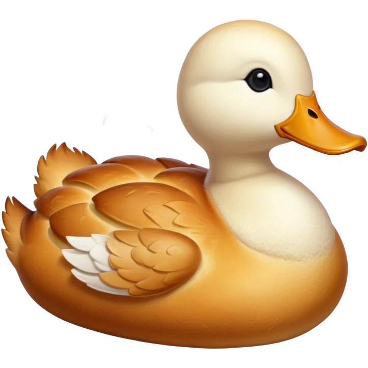 freshly baked bread in the shape of a duck, steaming hot, golden crust emoji