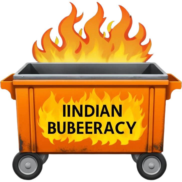 Flaming dumpster fire with the words "Indian bureaucracy" on the dumpster.  emoji