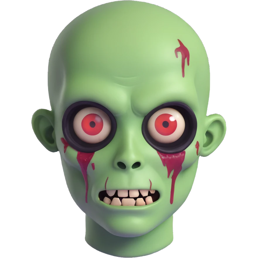zombie boy, 3D emoji style, round head, green skin, cute and spooky emoji