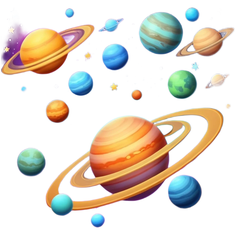 A cosmic scene with stars, planets, and galaxy emoji