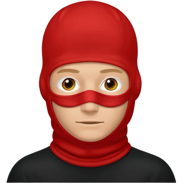 white man wearing a black top and red 2 hole balaclava emoji