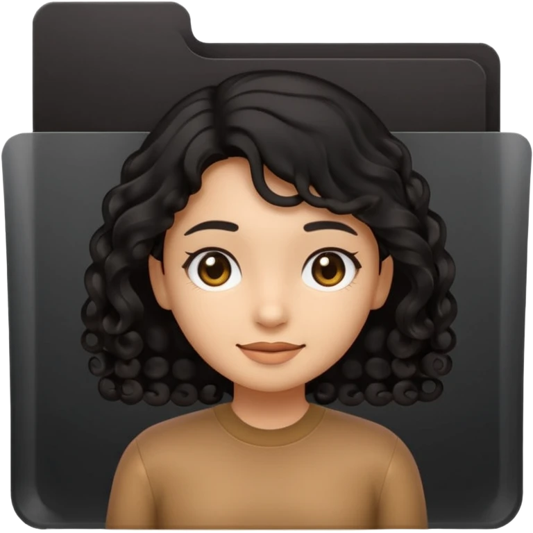 A **simple emoji-style icon** of a **black transparent plastic folder**, sleek and minimal, with **rounded corners**, subtle translucency, soft shading, and a **small logo of a canela-skinned girl with curly black hair** on the front.
 emoji