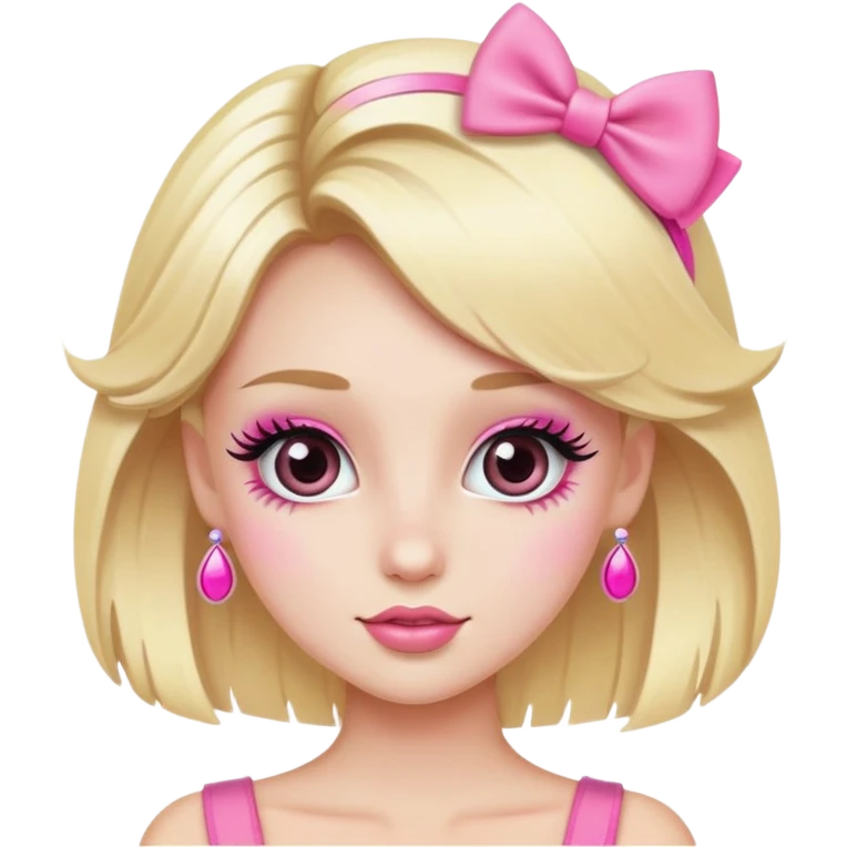 Cute blonde character with exaggerated eyelashes and pink accessories emoji