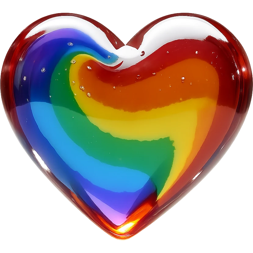 A photorealistic realistic glass heart filled with rainbow pride colors, isolated with no background, background removed. emoji