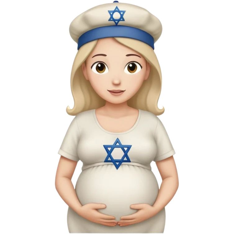 Pregnant Jewish person facing left with hands on belly, wearing a kippah and Star of David necklace emoji