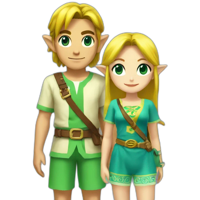 Zelda and link with beach clothes emoji
