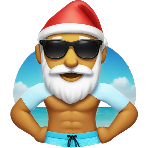 Santa wearing board shorts and sunglasses  emoji