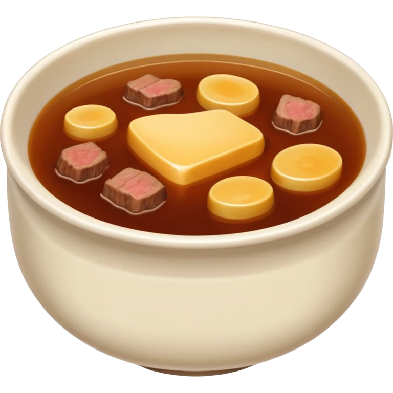beef stock in a bowl, brown broth, no garnish, no steam, simple emoji style emoji