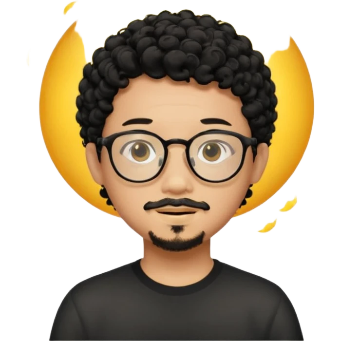 A young boy DEVELOPER WITH A laptop, black curly short hair, wearing glasses, a thin goatee, his skin is asian

Add the word "PIF" floating around him emoji