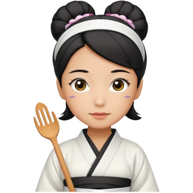 japan mom with black bun wearing white hom kimono and white apron emoji