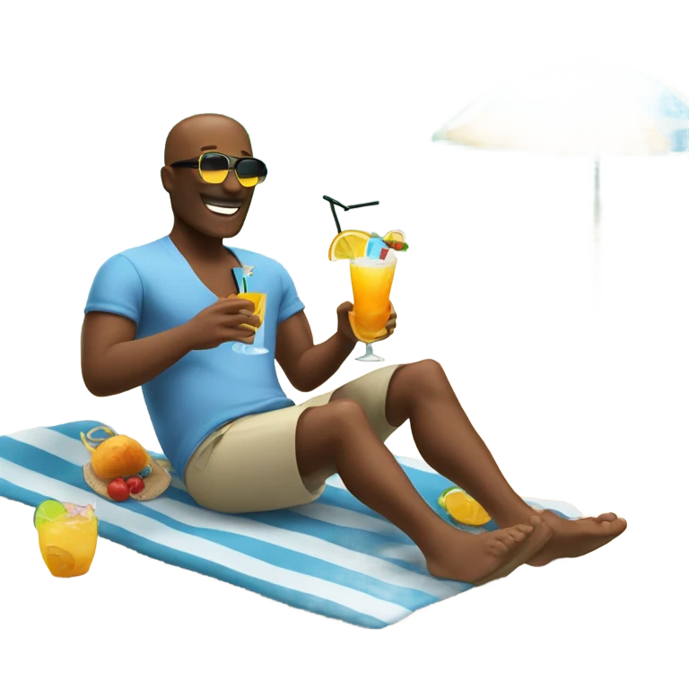 A man is lying on the beach drinking a cocktail emoji
