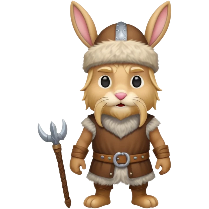 a cartoon Viking fully body rabbit with horned cap emoji