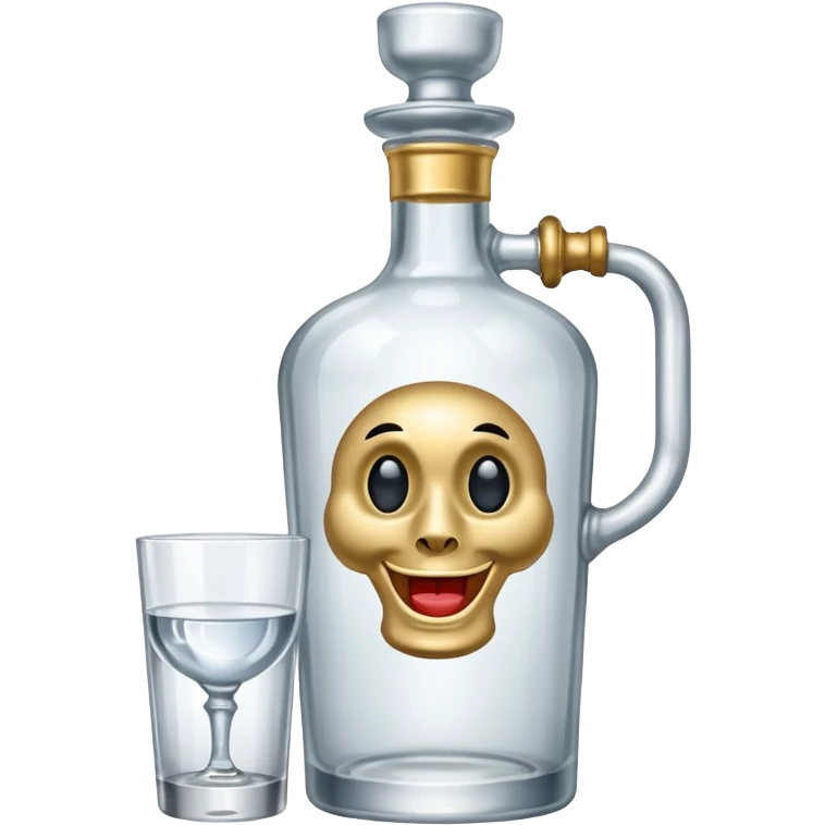 A bottle of vodka emoji in the style of Apple emoji with a handle, a window, and a knocker. emoji
