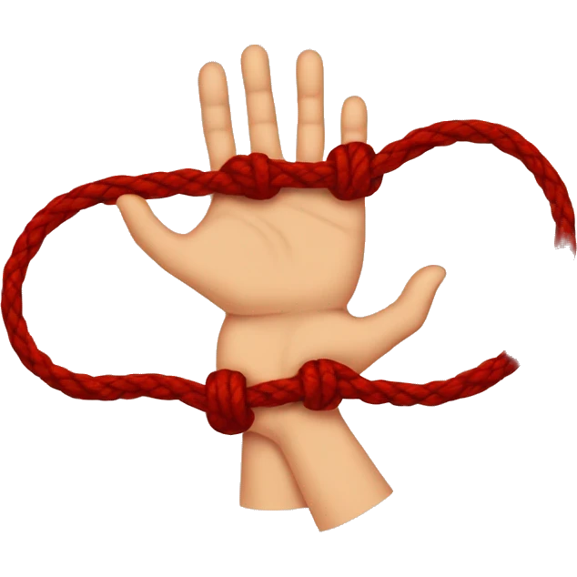 two hands bond with a worn red thread  emoji