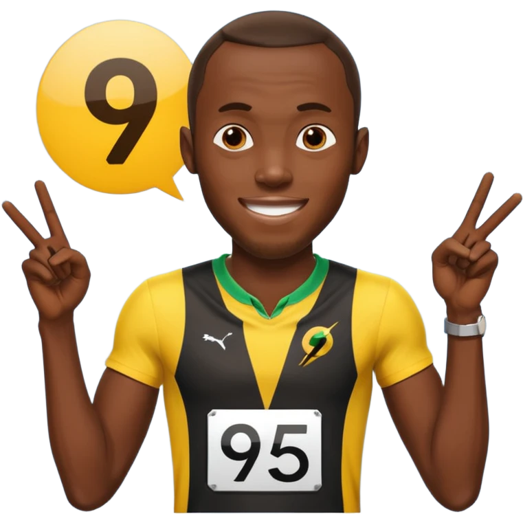 usain bolt with a pannel behind him with 9.58 behind him emoji